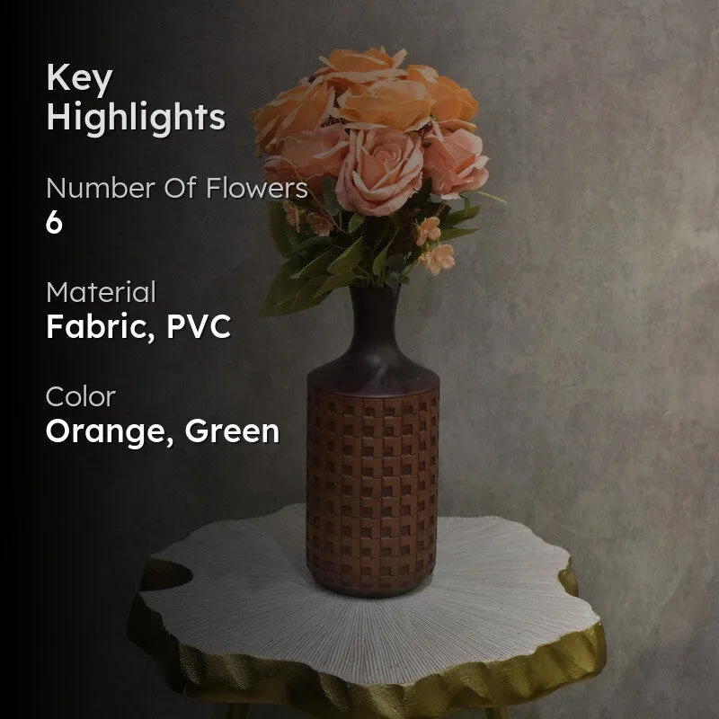 Realistic Artificial Rose Flower Bunch - Orange media 2