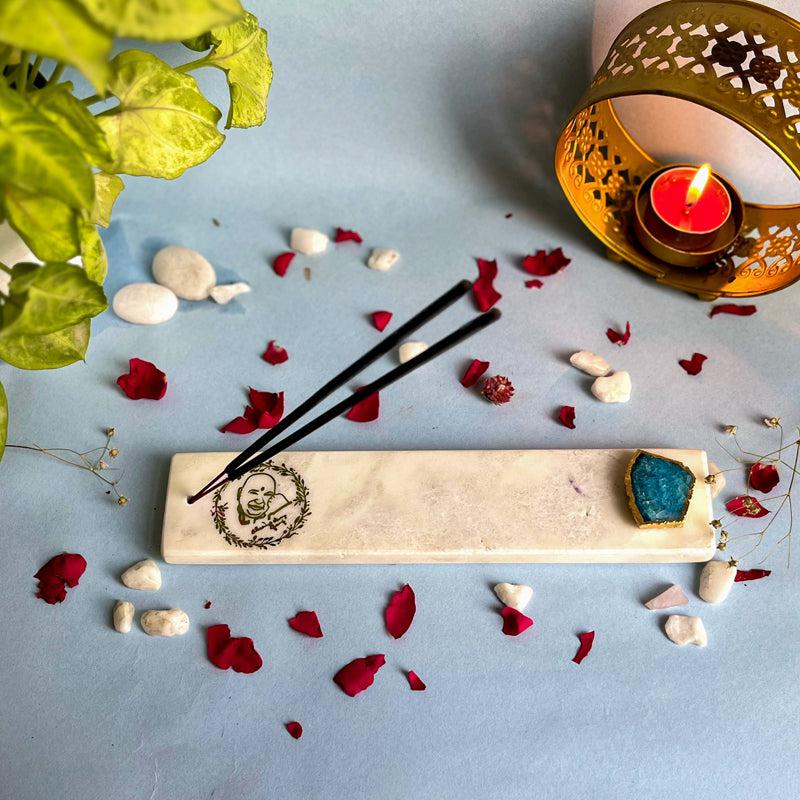 Guruji Marble Incense Holder With Agate Plating - Turquoise Blue media 4