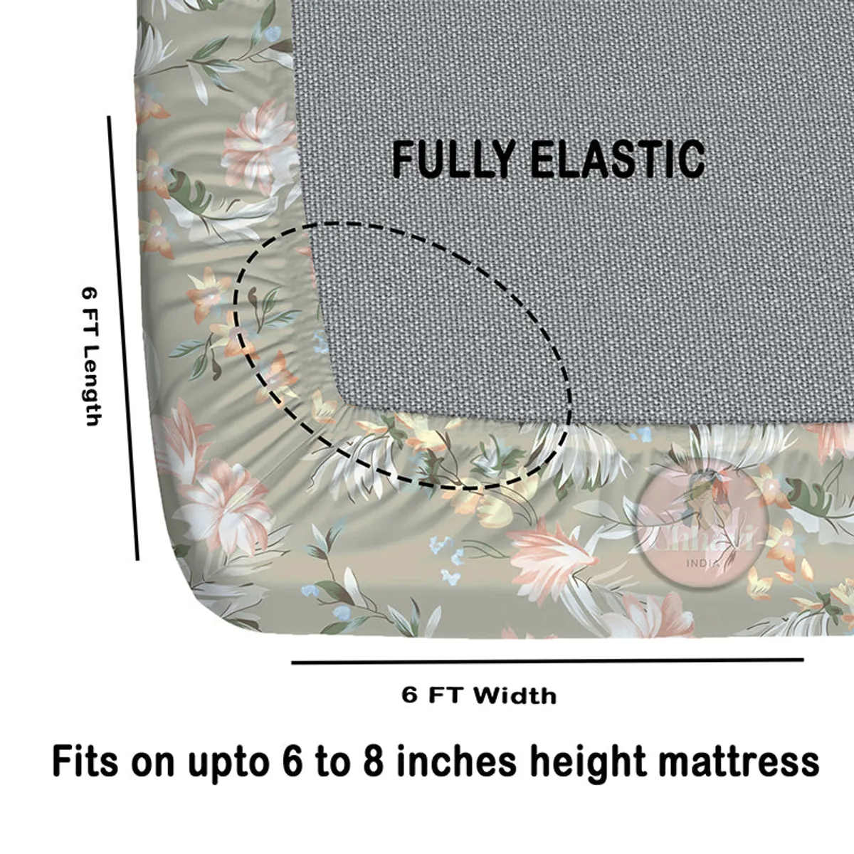 Corner view of fitted bedsheet with elastic edge around mattress