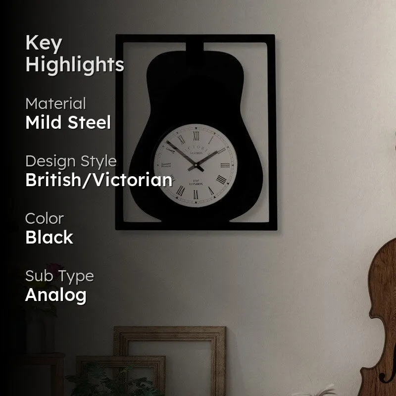 Guitar Steel Analog Wall Clock - Black media 2