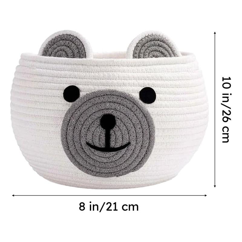 Happy Bear Multipurpose Cotton Storage Basket- White & Grey media 7
