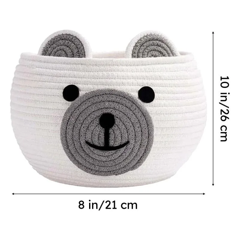 Happy Bear Multipurpose Cotton Storage Basket- White & Grey media 7
