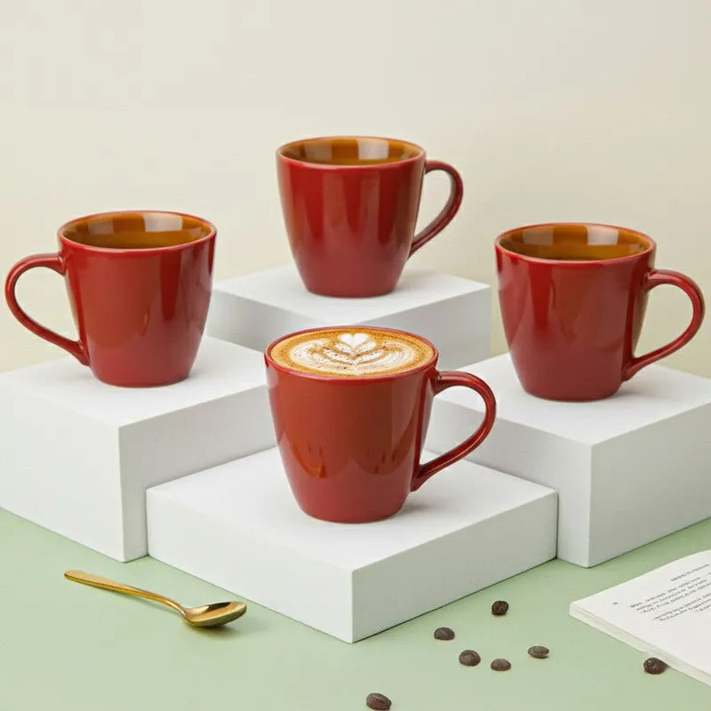 Karvaa Ceramic Coffee Mug (Red/350 mL Each) - Set Of Four media 1