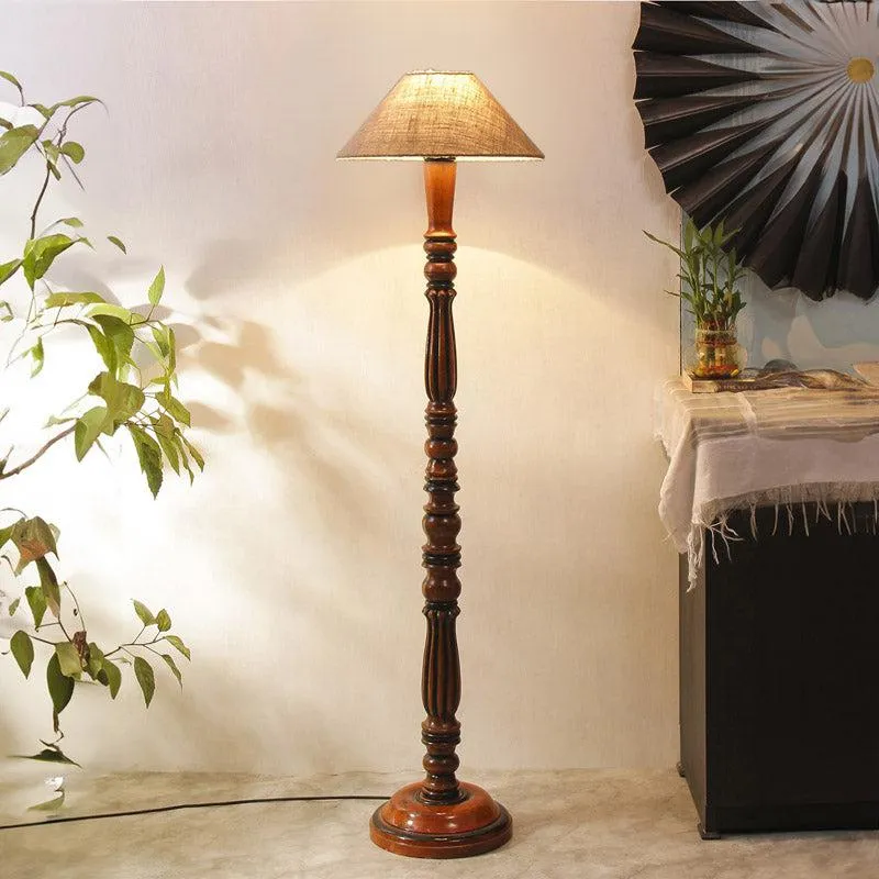 Masiya Vintage Wooden Floor Lamp With Jute Shade - Beige media 1