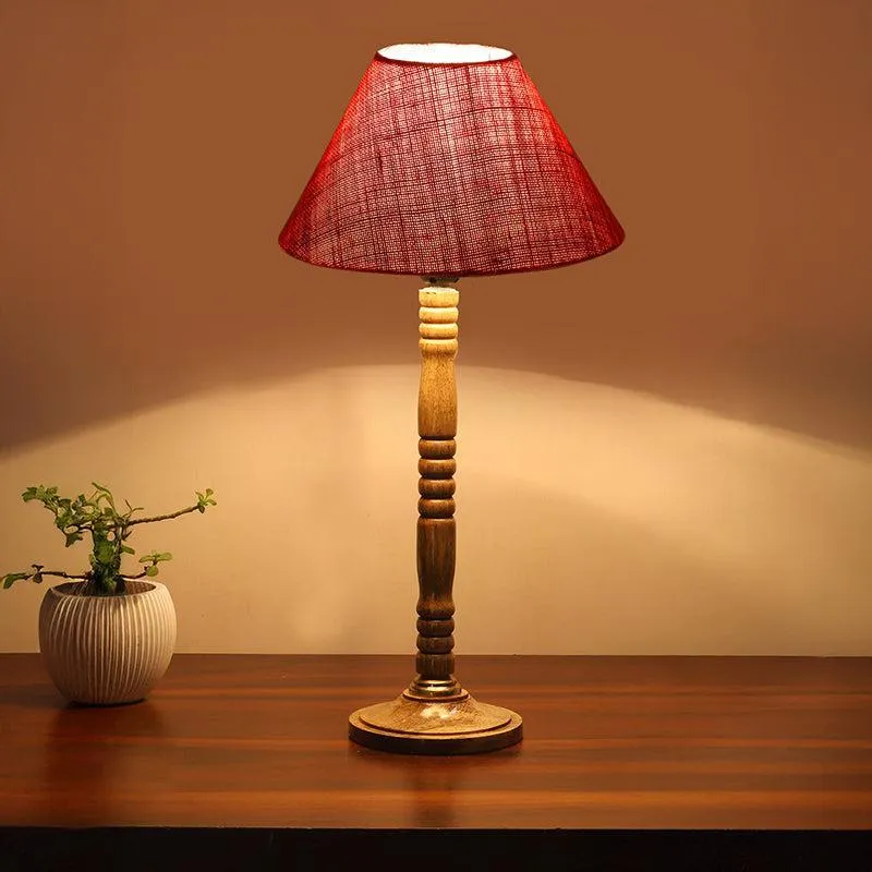 Loft Gleam Table Lamp With Carved Wooden Base - Red,Brown media 2