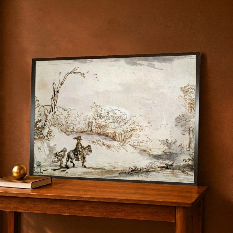 Landscape with a Horseman 1648-1650 Canvas Wall Painting - 12 x 9 Inches