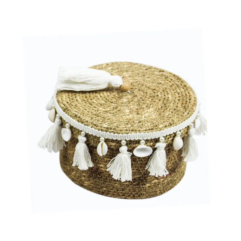 Nivasa Sea Grass Natural Fiber Storage Basket (White/Beige) - Set Of Two media 3