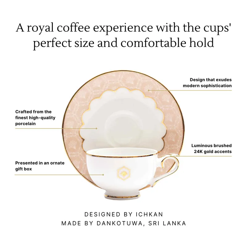 Gilded Legacy 24k Gold Brushed Porcelain Tea Cup & Saucer (Peach/ 280 mL) - Set of Six media 6