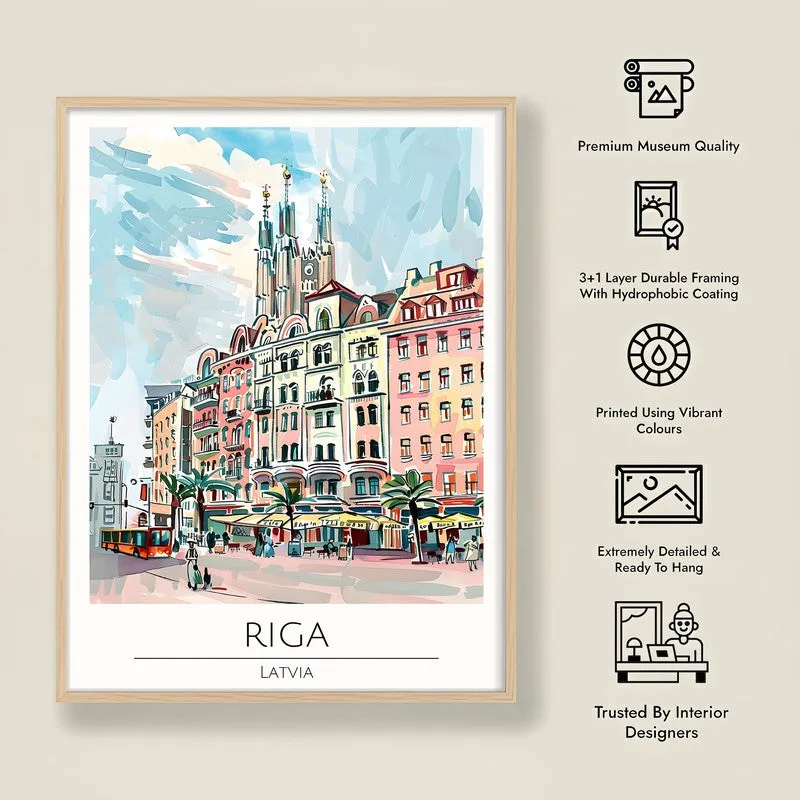 Vintage Riga Framed Canvas Archival Canvas Wall Painting - Natural Brown Frame media 8