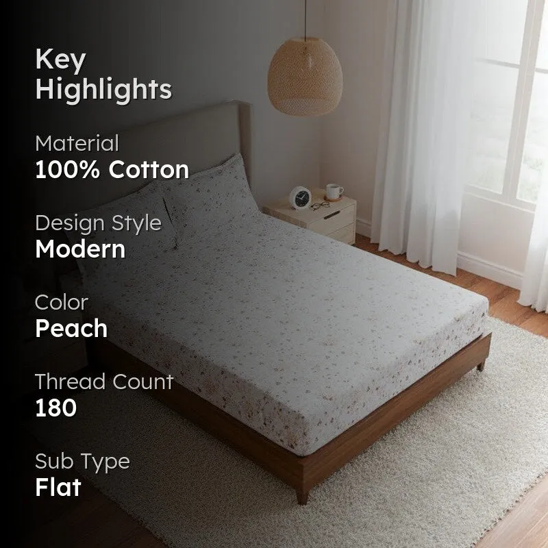 Vishva Floral Cotton Bedsheet (Peach) - 180 TC media 2
