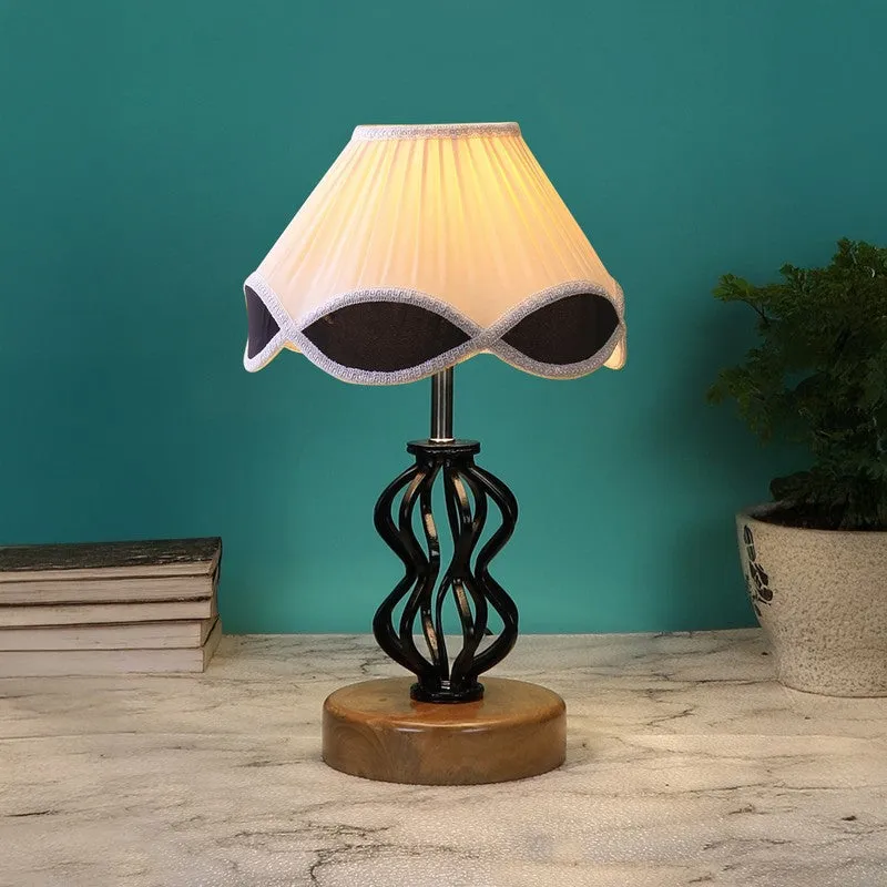 Aurevyn Cotton Table Lamp With Wooden Base - Ivory media 3