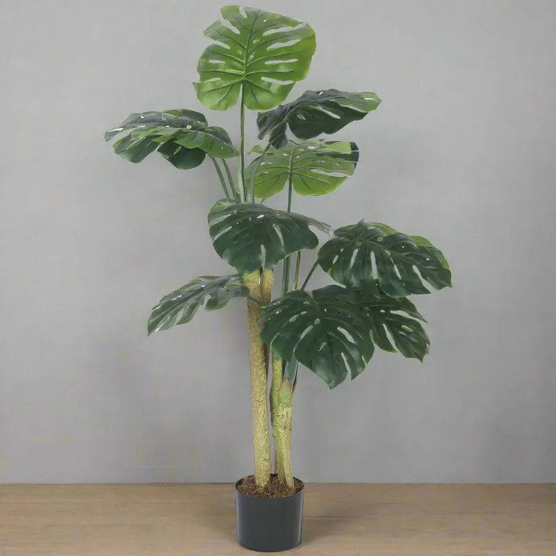 Faux Realtouch Green Monstera Tree With Black Plastic Pot - 3.9 Feet media 3