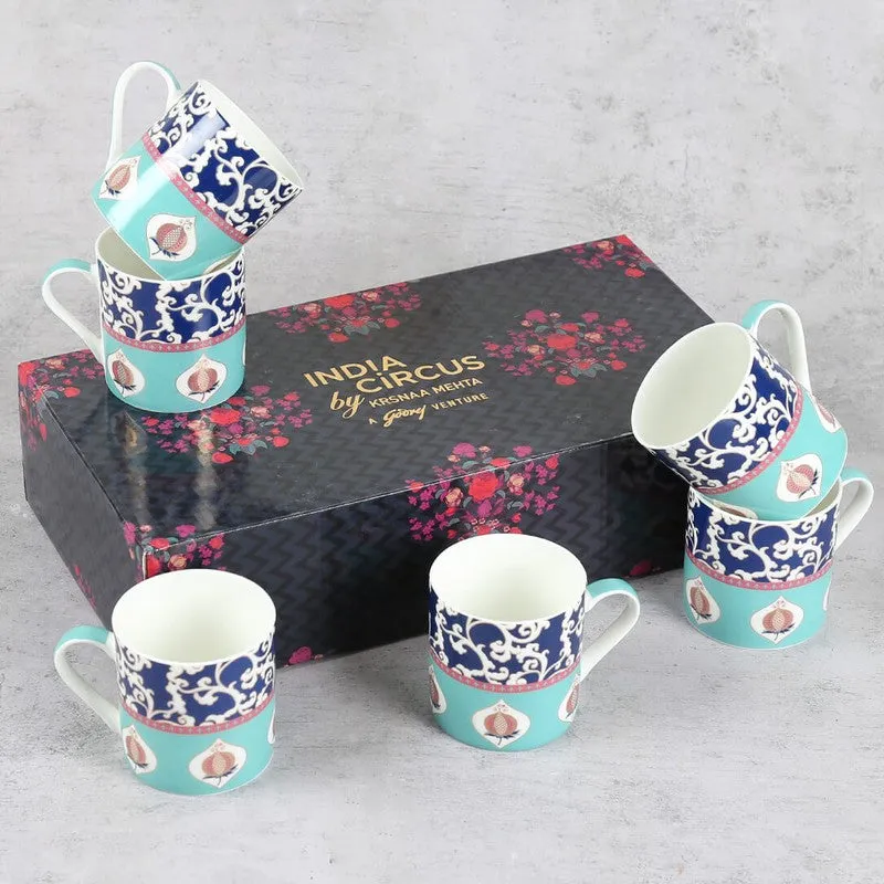India Circus Bone China Tea Cup (220 mL Each),Blue,Green) - Set Of Six media 6