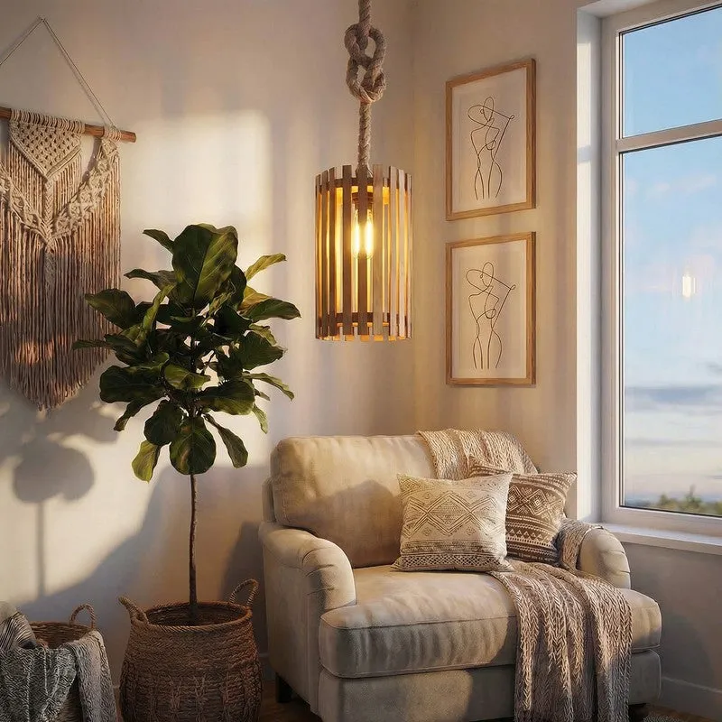 CageLite Wooden Ceiling Lamp - Beige media 3
