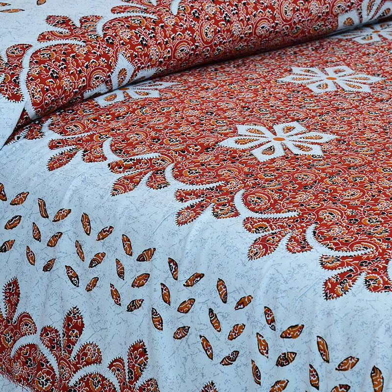 Alankrita Ethnic Cotton Bedsheet (Red,Blue) - 180 TC media 3