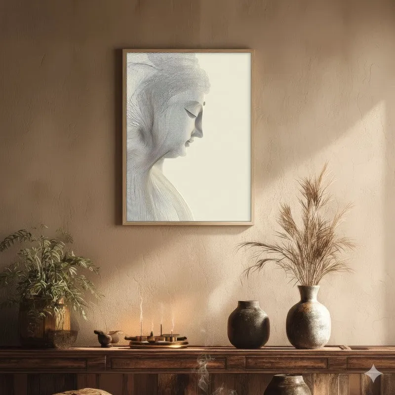 Silent Contemplation Buddha Wall Painting With Brown Frame media 1