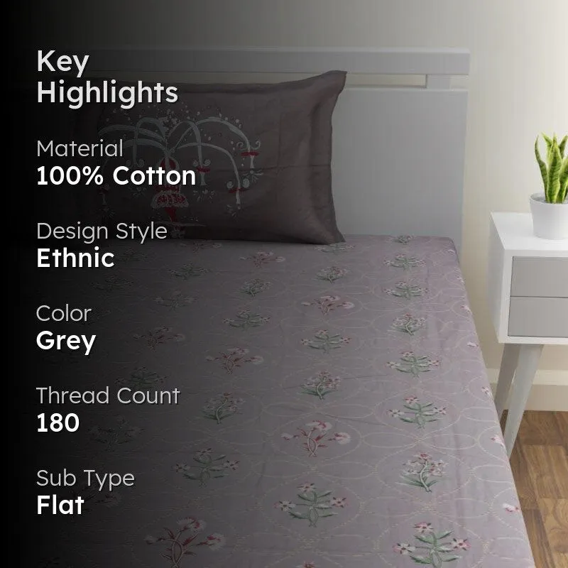 Jitika Printed Cotton Bedsheet (Grey) - 180 TC media 2