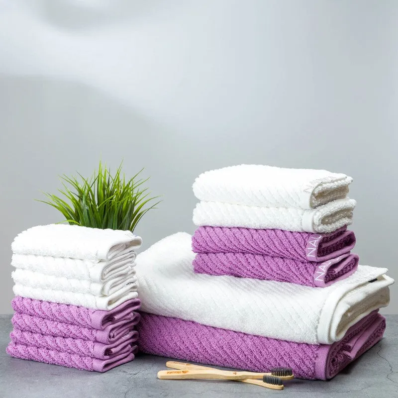 Nautica Riviera Soft Cotton Towel Set (White & Lilac) - Fourteen Piece Set media 1
