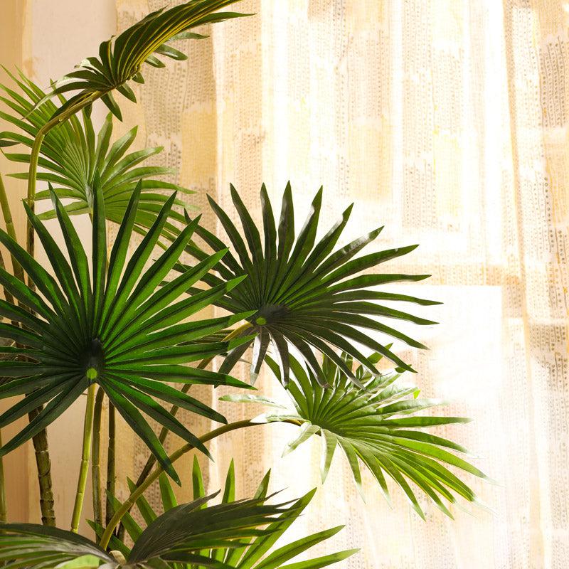 Artificial Realistic Fan Palm With Black Plastic Pot - 3.9 Feet media 4