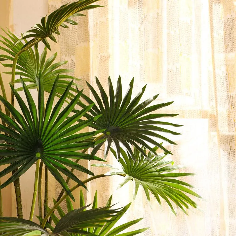 Artificial Realistic Fan Palm With Black Plastic Pot - 3.9 Feet media 4