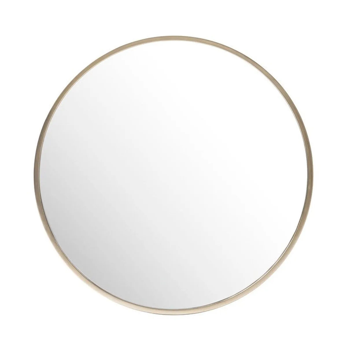 Front view of a circular wall mirror with a slim gold frame