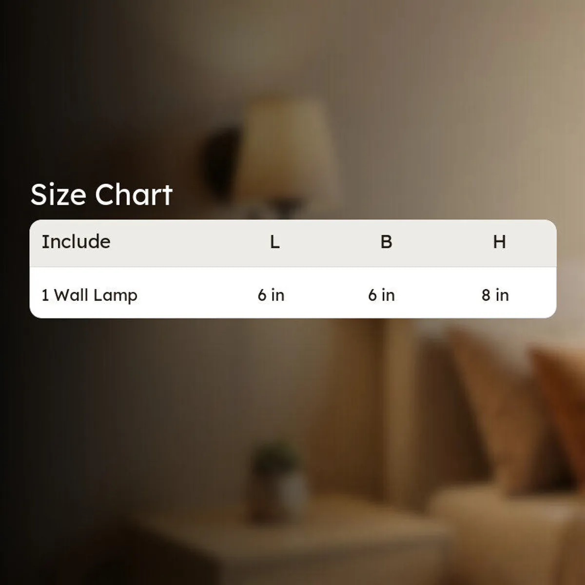 Size chart graphic for the wall lamp