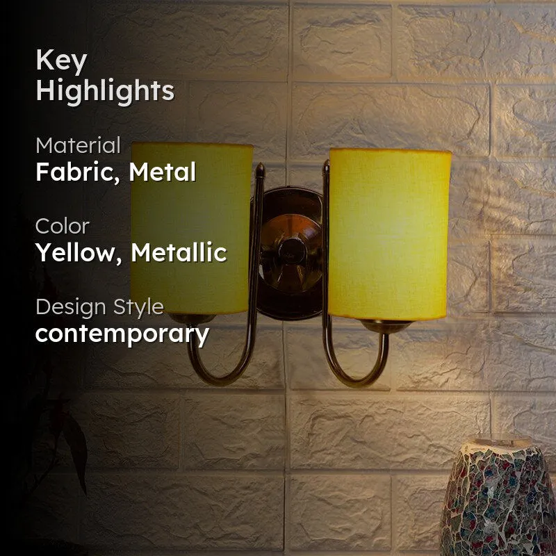 Veda Duo Cylindrical Fabric & Metal Wall Lamp - Yellow media 2