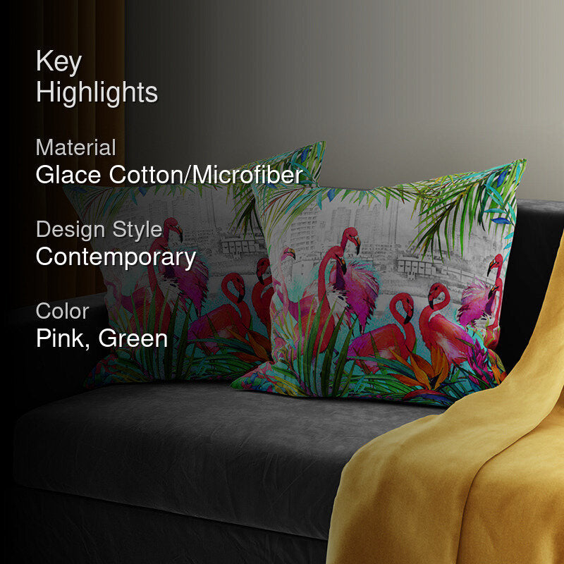 Flamingo City Printed Cushion Cover Set - Set Of Two media 2