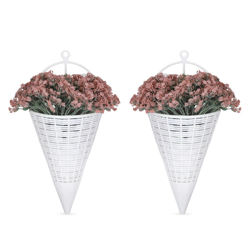 Artificial Plastic Flowers with Pot (Peach) - Set Of Two media 6