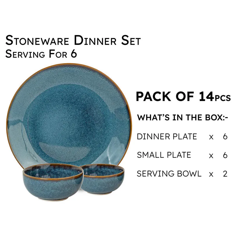 Tarangini Handmade Dinner Set (Blue/ 1 L/180 mL) - 14 Piece Set media 3