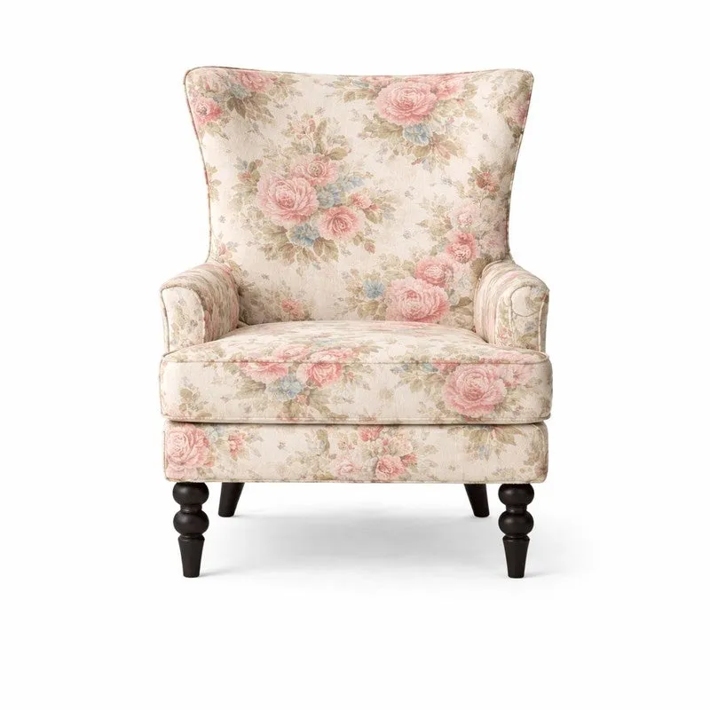 Blush Rose Teak Wood & Velvet Botanical Lounge Chair media 4