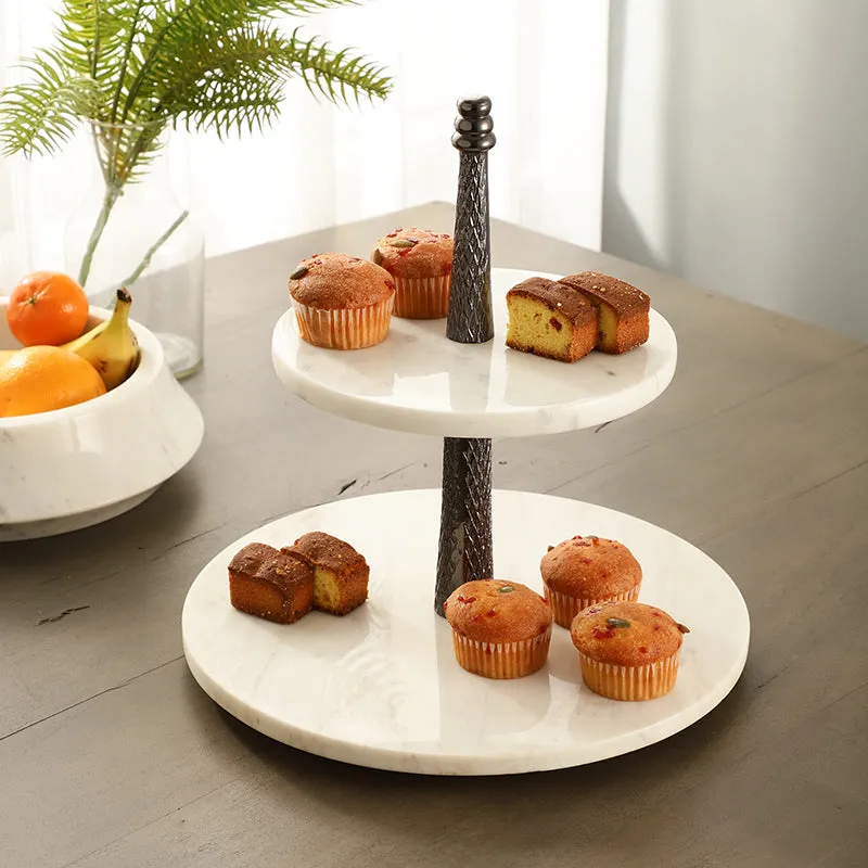 Malach Two Tiered Marble Platter - Black media 1