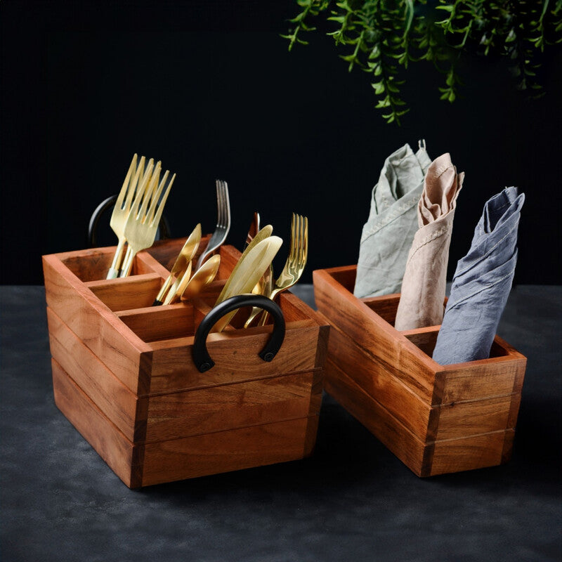 Veda Acacia Wood Cutlery Holder image 4