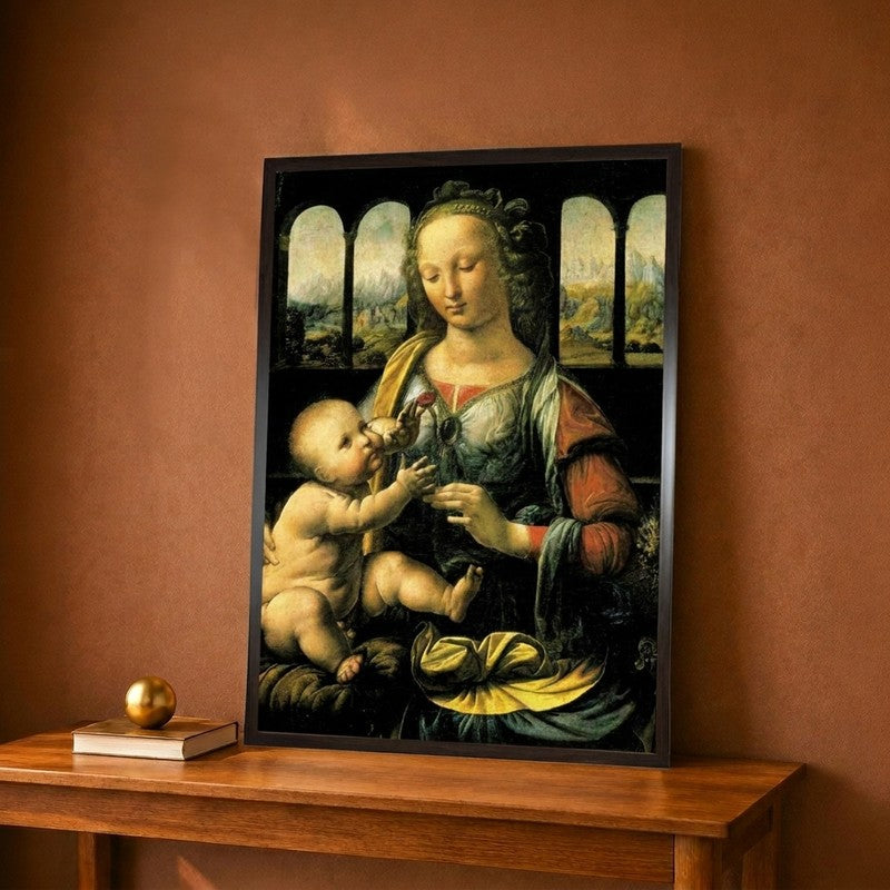 Madonna And Carnation Canvas Wall Painting - 12 x 16 Inches