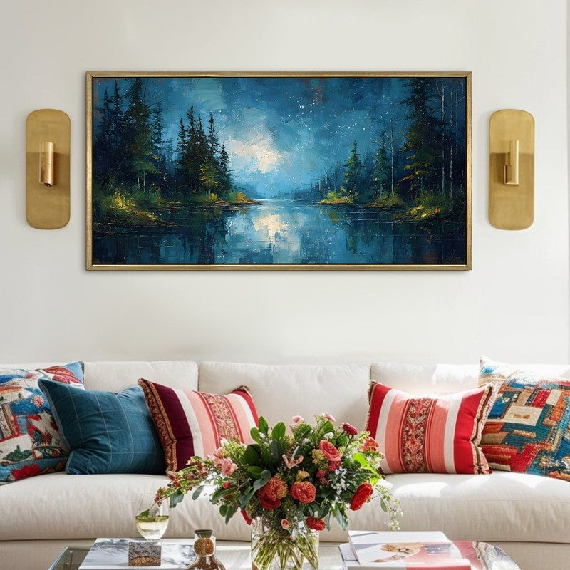 Celestial Lake Canvas Wall Painting With Frame