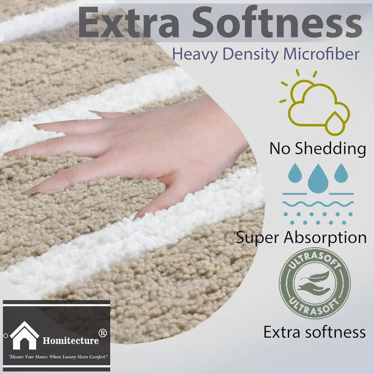 Close-up of the textured beige and white microfiber bath mat surface