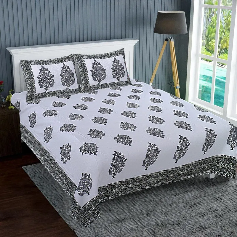 PetalRiwaaz Handblock Printed Cotton Bedsheet (Black) - 400 TC media 1
