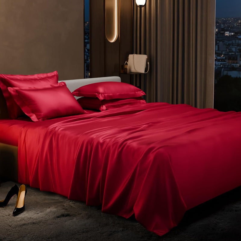 Purelle Satin Bedsheets with 4 Pillow Covers (Red) - 150 GSM