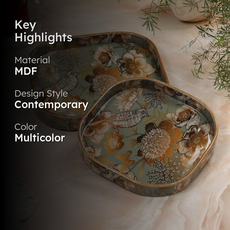 Grey-Gold Birds Square Serving Tray - Set Of Two media 2