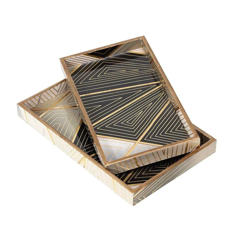 Aksa Premium Embossed Wooden Serving Trays - Set of 2 media 4
