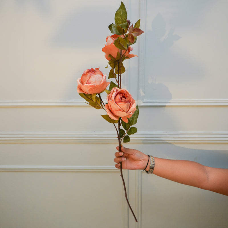 Faux Autumn Peony Flower Stick (Peach) - 36 CM