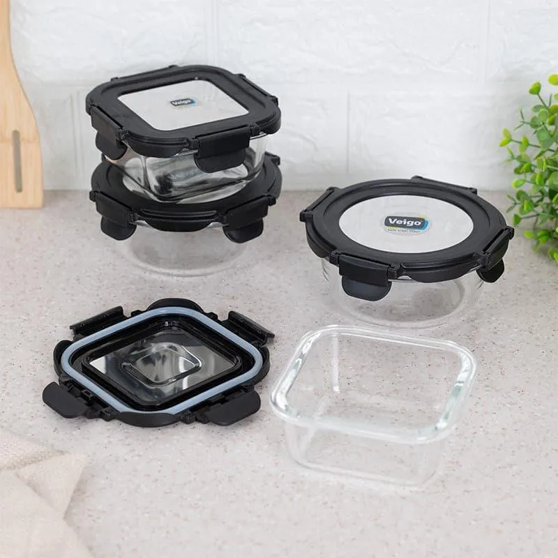 Tasteo Black Glass Lunch Box (320 ML/400 ML) - Set Of Four media 1