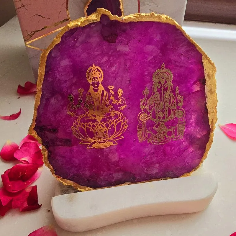 Festive Ganesha Laxmi Tealight Candle Holder - Pink media 1