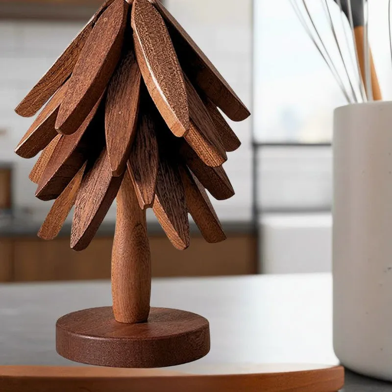 Tree Shaped Sheesham Wood Coasters with Stand - Four Piece Set media 5