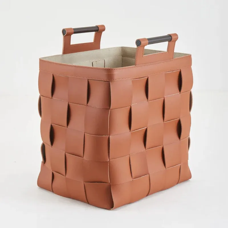 Casora Faux Leather Laundry Basket - Brown media 3