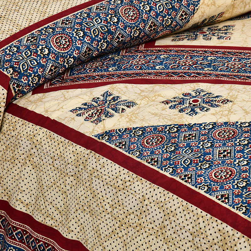 Akanksha Ethnic Cotton Bedsheet (Yellow,Blue) - 180 TC media 3