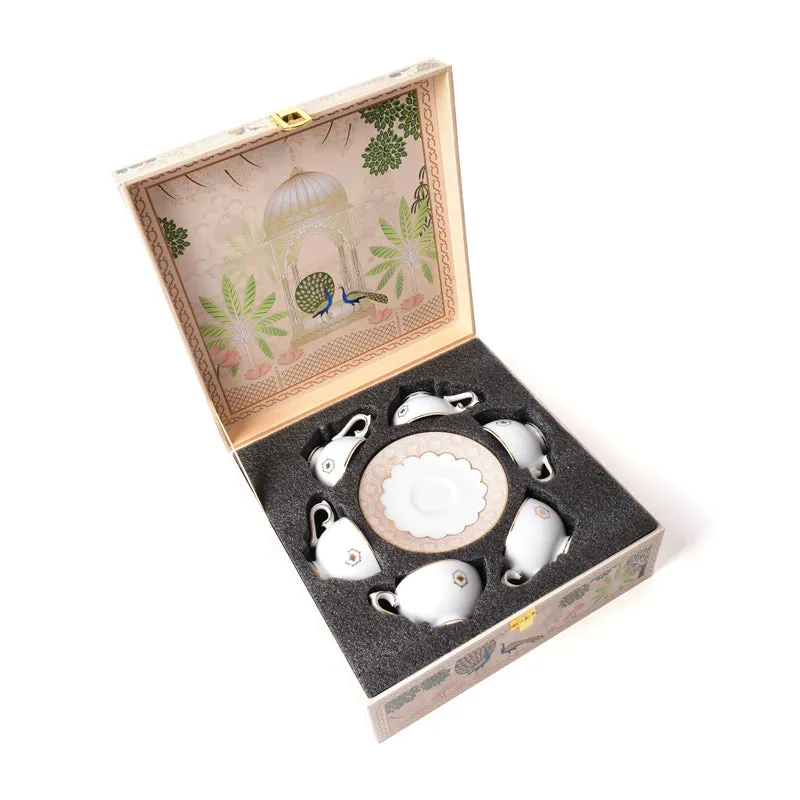 Gilded Legacy 24k Gold Brushed Porcelain Tea Cup & Saucer (Peach/ 280 mL) - Set of Six media 8