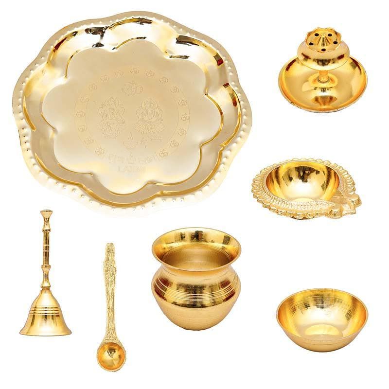 Shubh Pooja Floral Thaali - Gold media 4