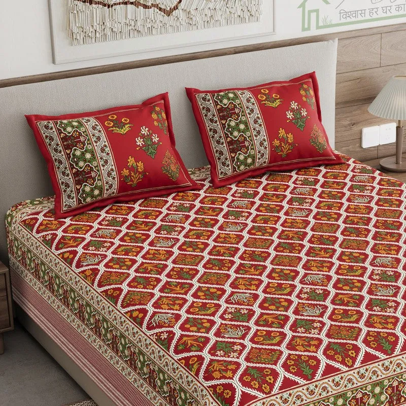 Desert Bloom Cotton Bedsheet (Grey,Maroon) - 120 TC media 3