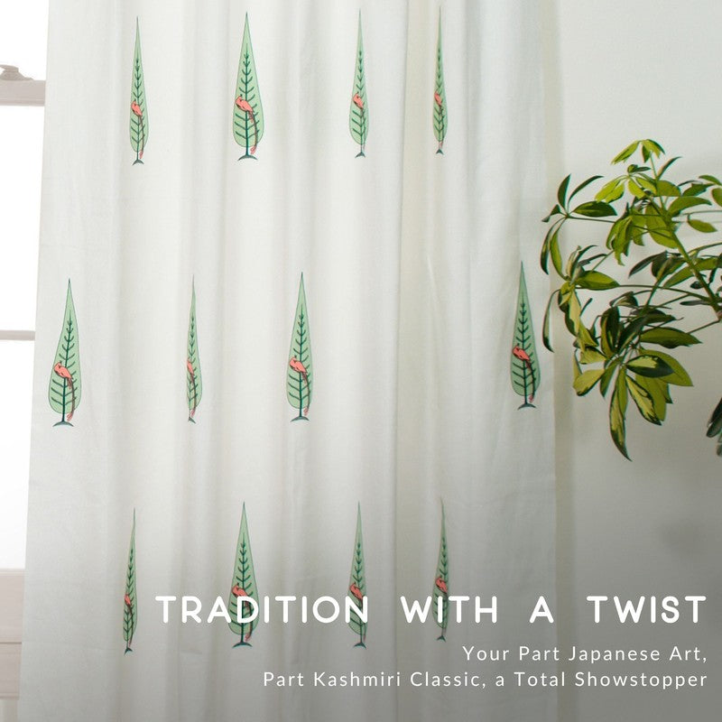 Tranquebar Home Leafy Escape Cotton Curtains(Coral) - Set Of Two media 4
